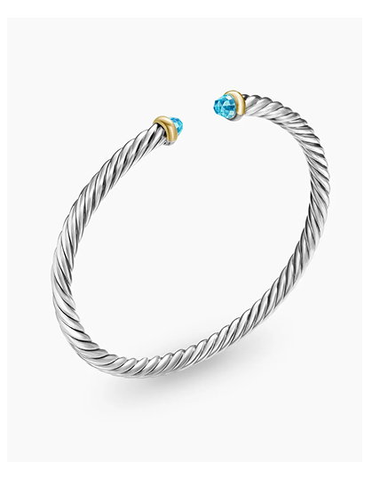 Cable Flex® Bracelet Sterling Silver with 14K Yellow Gold and Blue Topaz, 4mm