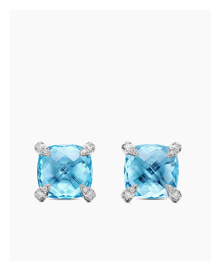 Petite Chatelaine® Stud Earrings Sterling Silver with Blue Topaz and Diamonds, 6mm