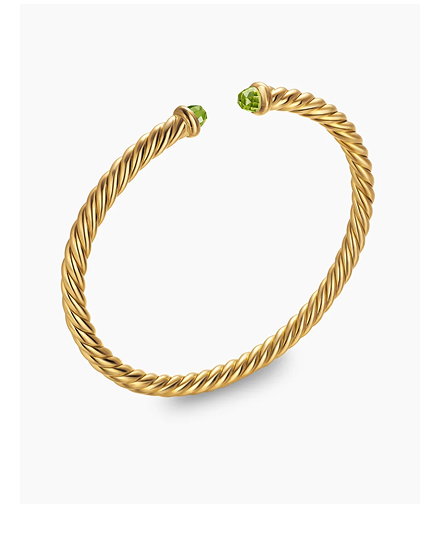 Cablespira® Flex Bracelet 18K Yellow Gold with Peridot and Diamonds, 4mm