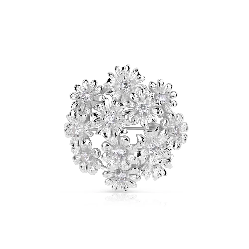 Image of Silver Plated Floral Cluster Brooch