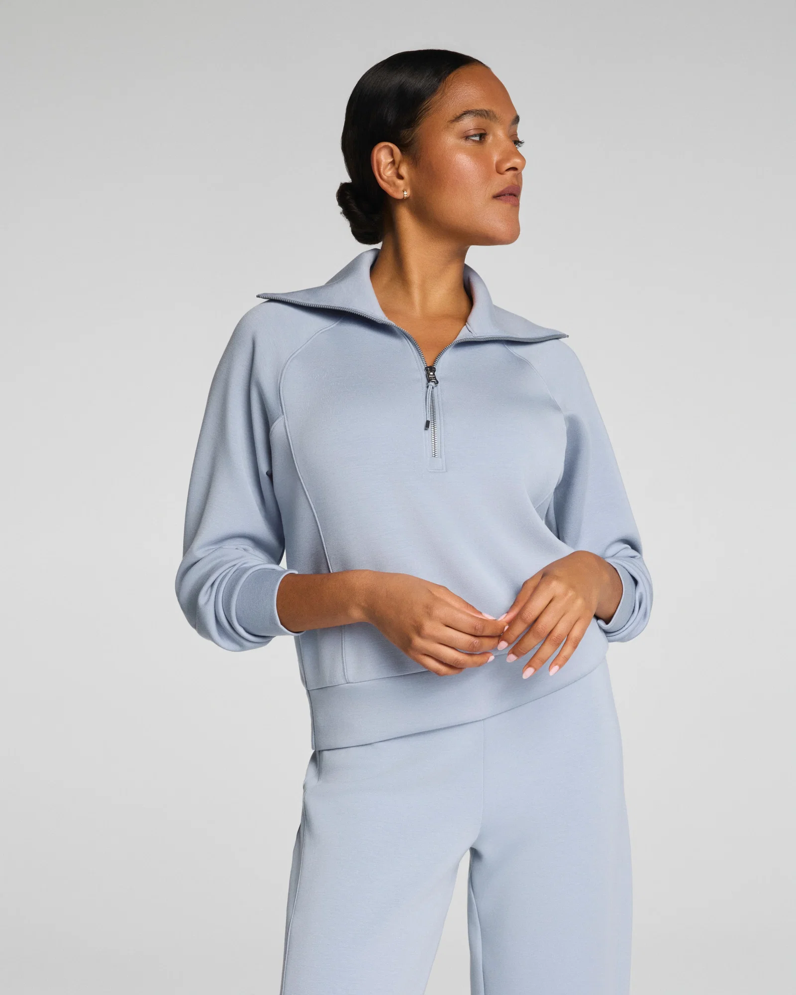 Image of Spanx Women's SPANX AirEssentials Half Zip Top in Himalayan Cloud