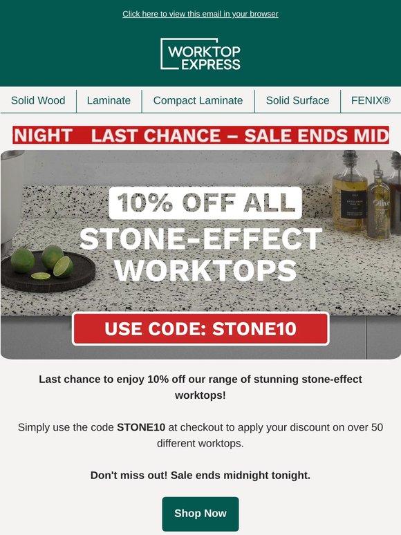 🚨 DON'T MISS OUT! Enjoy 10% Off All Stone-Effect Worktops 🚨