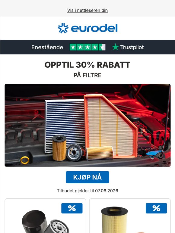 💨 Tilbud på filtre: Opptil 30% rabatt
