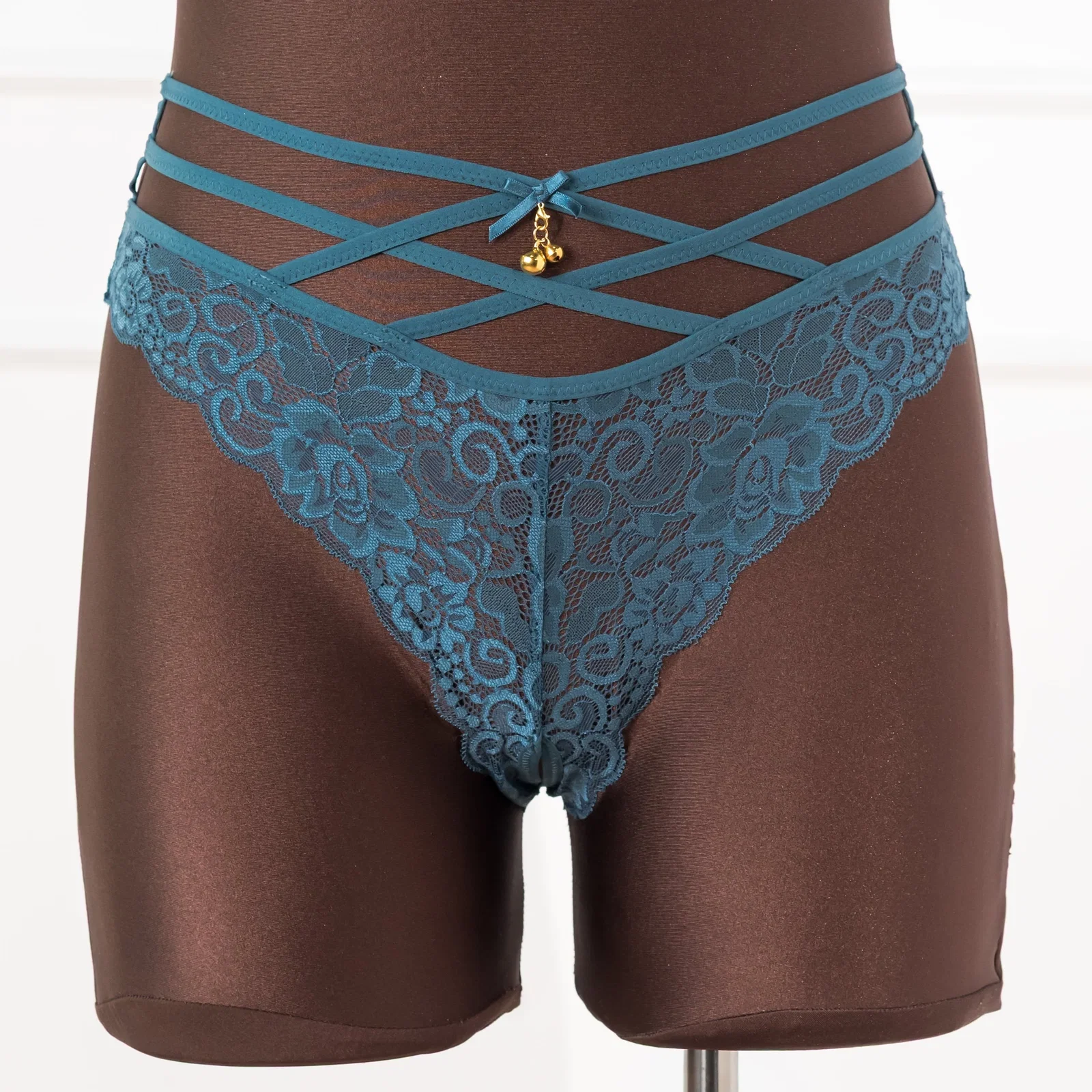 Image of Strappy Crotchless Charm Panty - Retro Blue