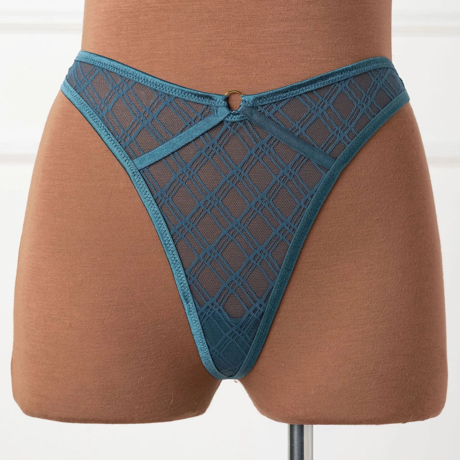 Image of Midrise Mesh Charm Thong - Retro Blue