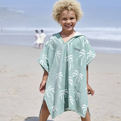 Bath/Beach Poncho with Recycled Cotton, for Children - mint green