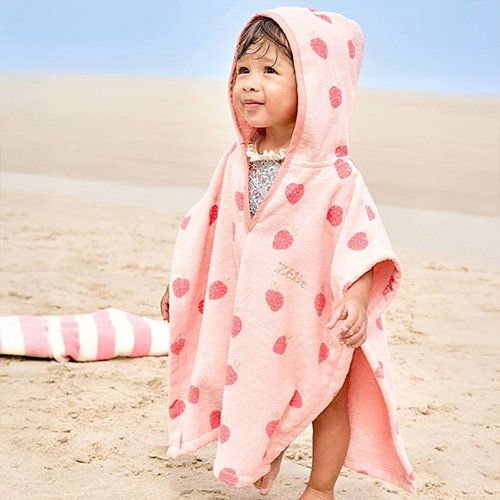 Bath/Beach Poncho with Recycled Cotton, for Babies - printed pink