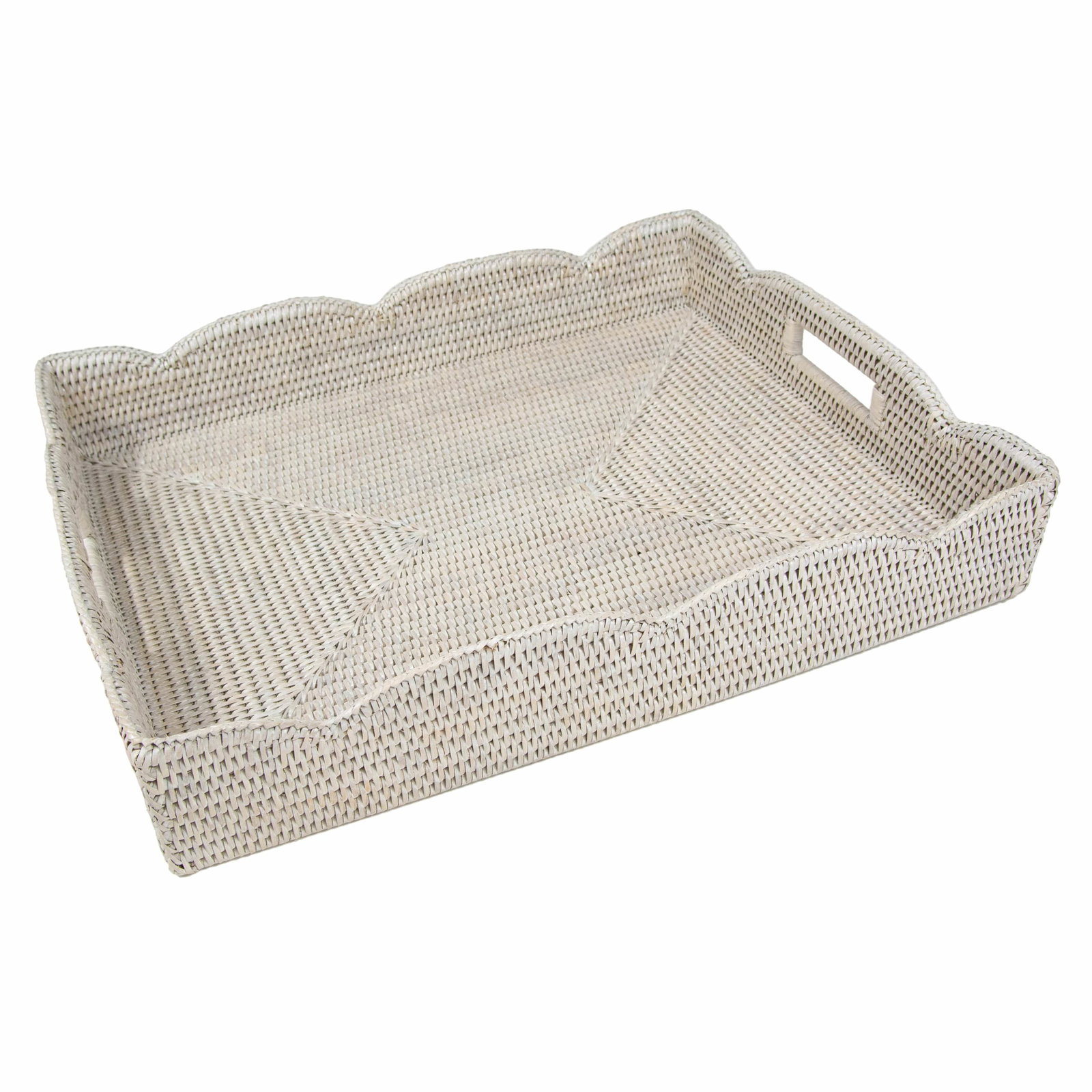 Image of Large Scalloped Rattan Tray in Cream- 19.5"L x 15.75"W x 4"H