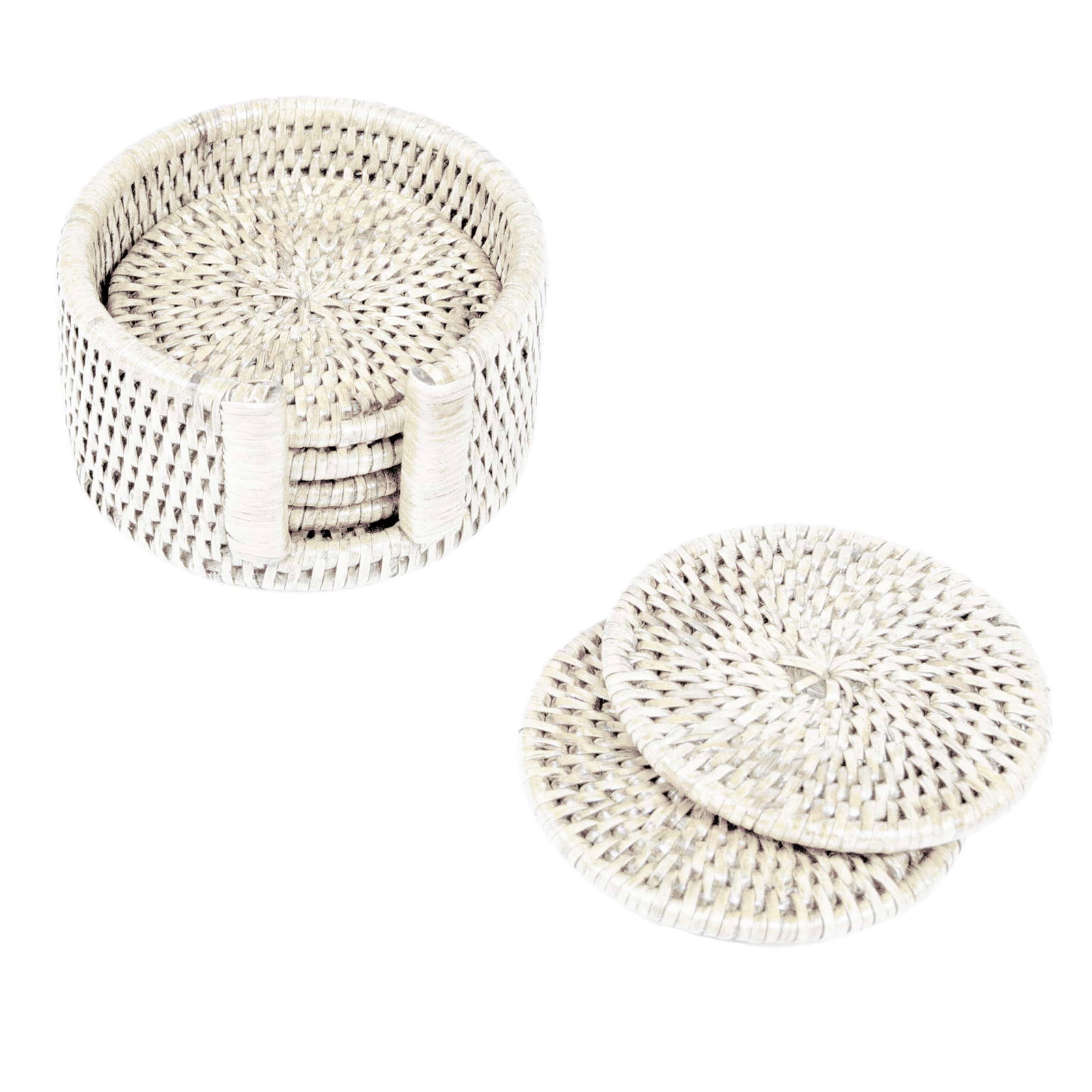 Image of Cream Round Rattan Coaster - Set of 6
