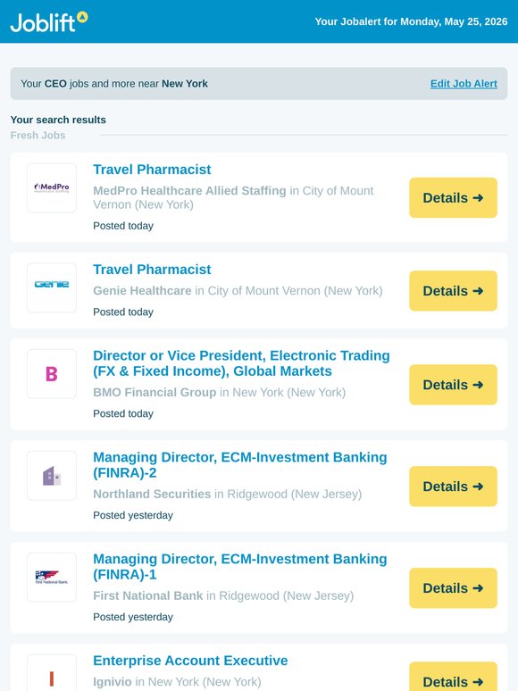 113 jobs: CEO in New York