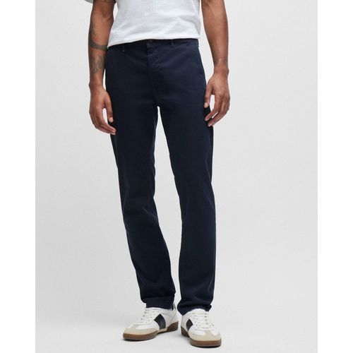 BOSS Orange Mens Slim Fit Chinos in Stretch-Cotton Satin NOS - Dark Blue 404