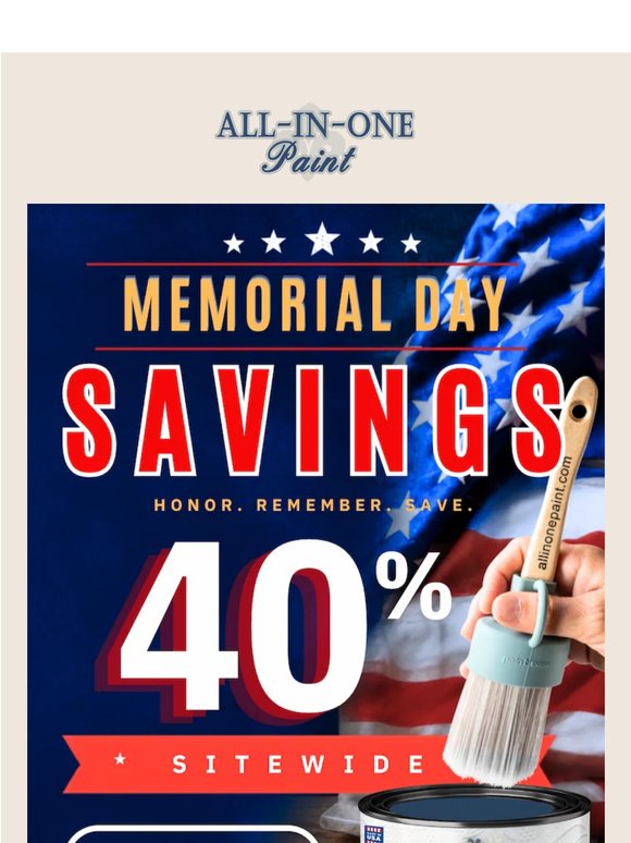 Memorial Day Sale: 40% OFF Sitewide!
