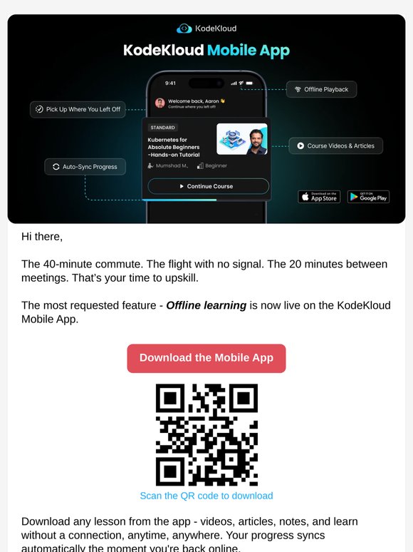 Learn Offline with KodeKloud Mobile App