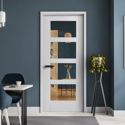 White Internal Primed Shaker 4 Light Clear Glass Door
