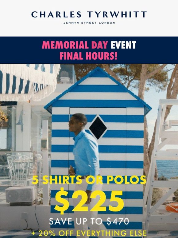 Final Hours! 5 Shirts for $225 + 20% OFF Everything Else