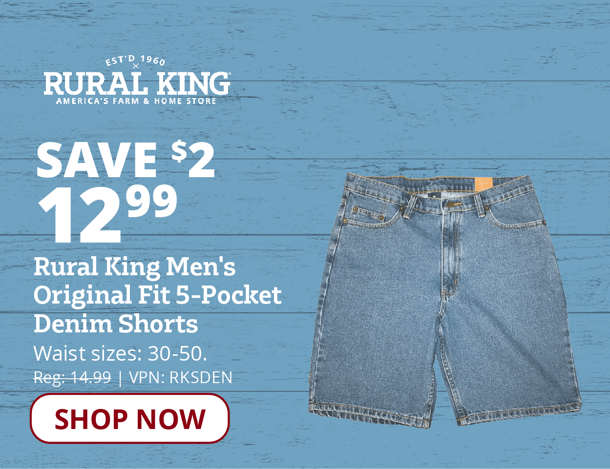 RK Brand Men's 5 Pocket Denim Shorts - RKSDEN