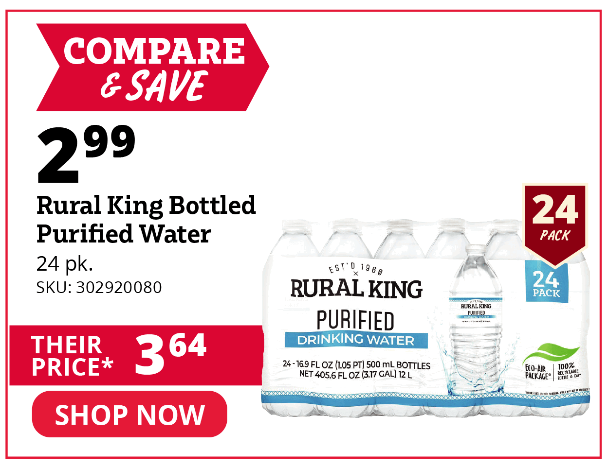 Rural King's Purified Drinking Water, 24 Pack