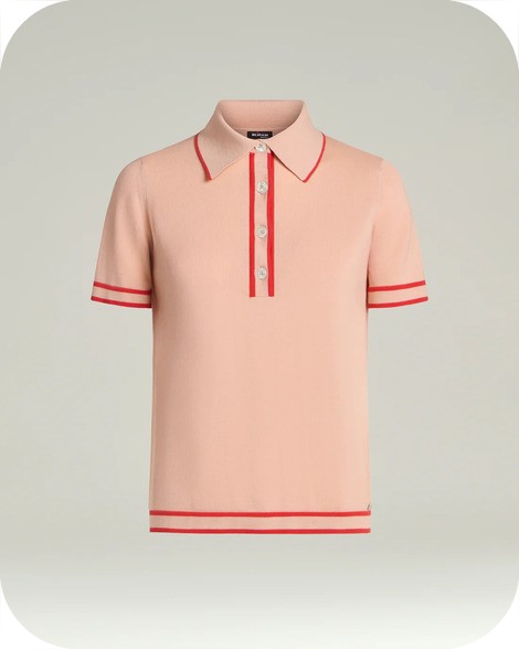 SILK POLO SHIRT WITH CONTRASTING TRIMS IN PEACH PINK AND CORAL 