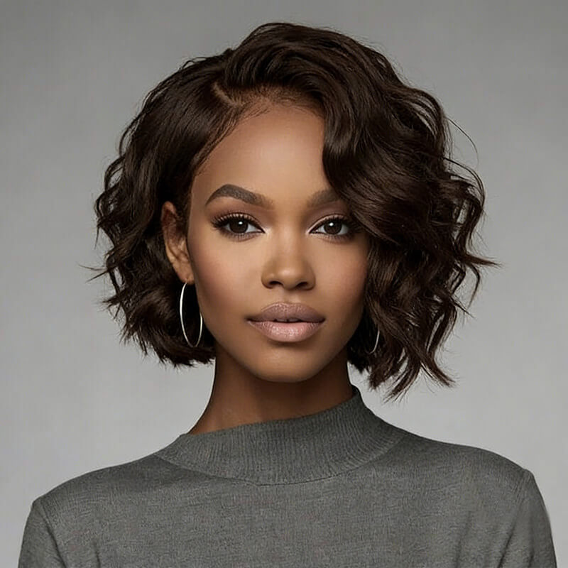 Wear and Go Wigs Elegant Hairstyles Bob Wavy Wigs With Side Part Pre Cut Lace Human Hair Wigs