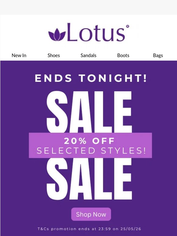 Final Call: 20% Off Selected Footwear & Bags!