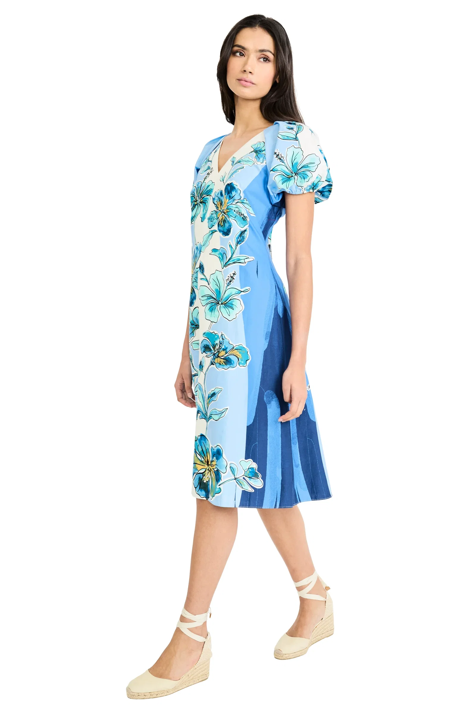 Mariel Puff Sleeve Midi in Bayside Blooming
