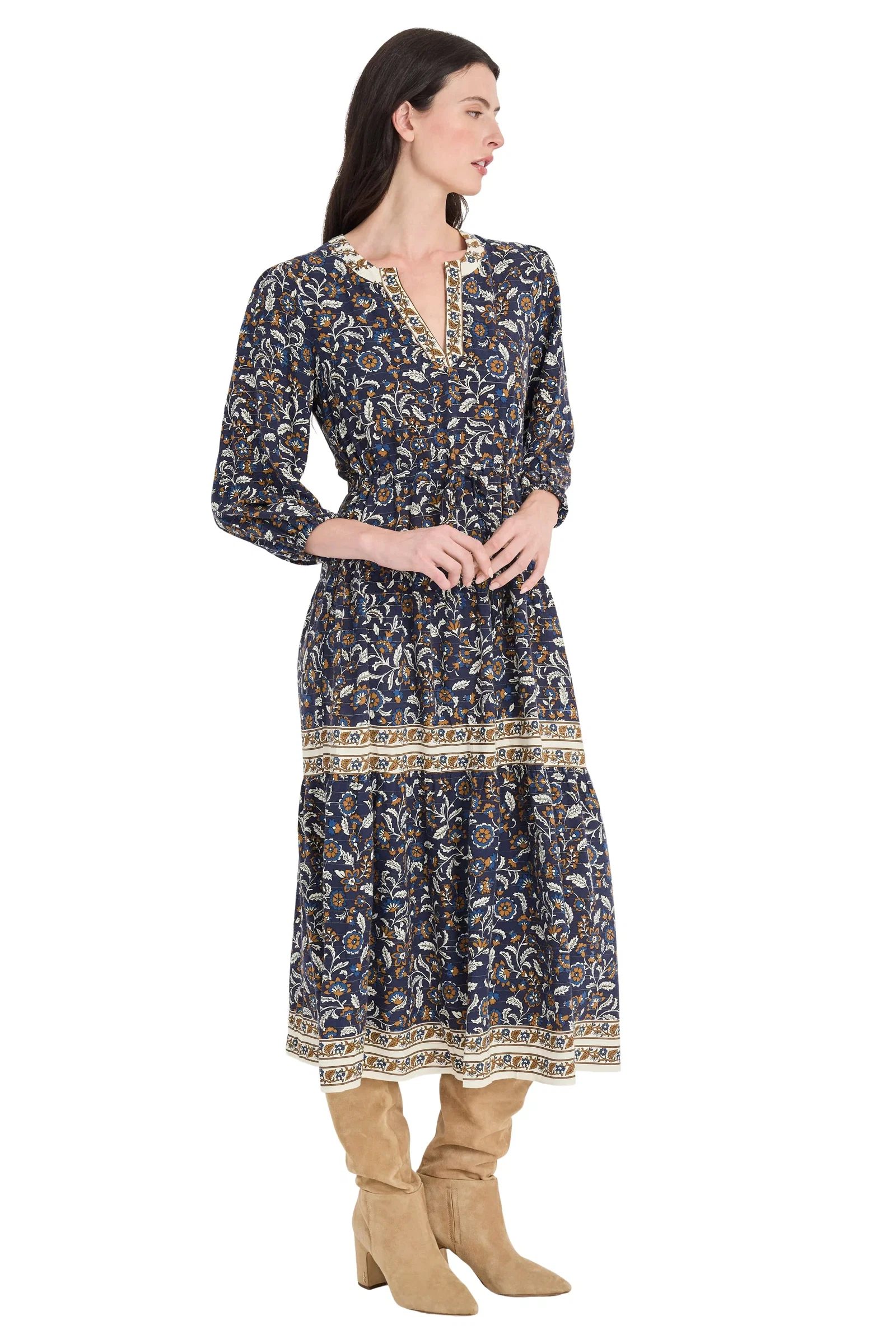 Nathan Printed Midi Dress with Smocked Waist