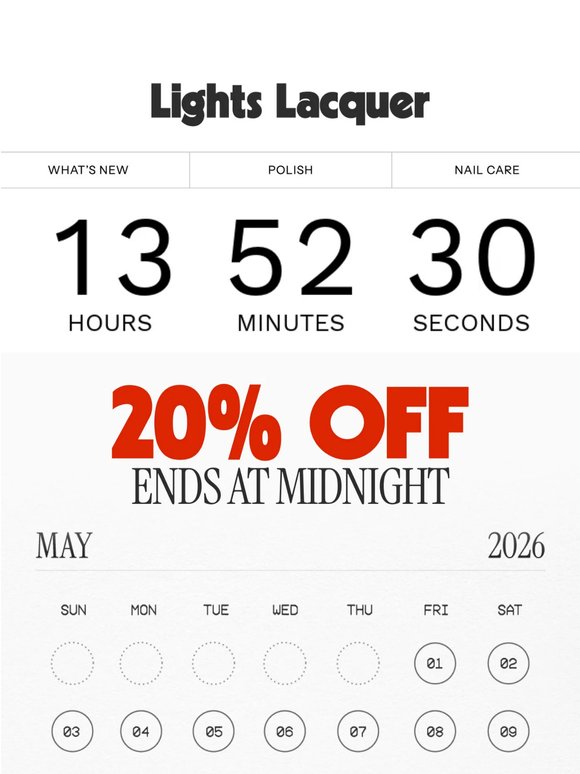 20% OFF SITEWIDE ENDS AT MIDNIGHT!