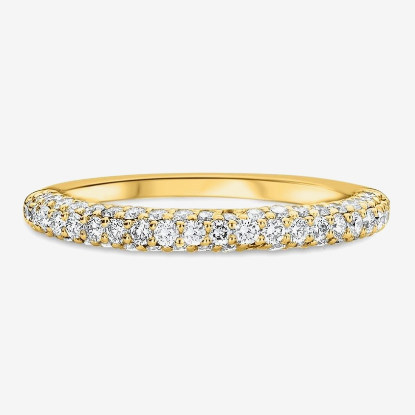 yellow gold three row diamond wedding ring