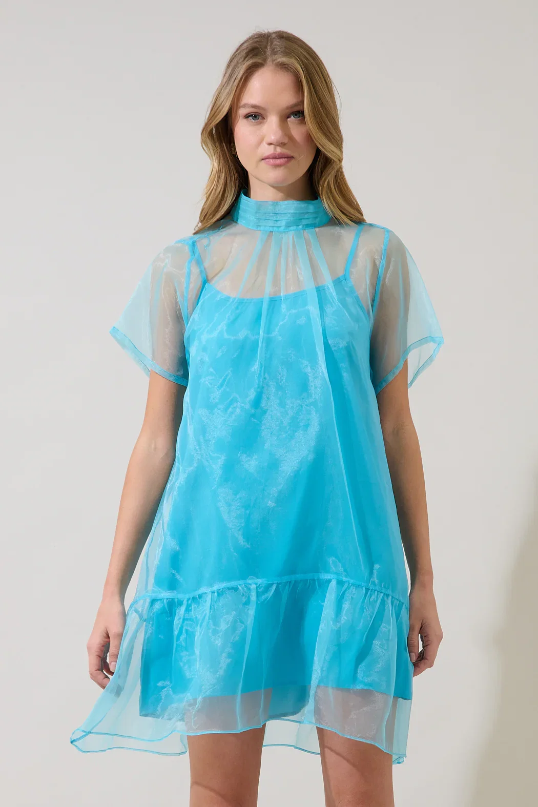 Image of Berny Organza Mock Neck Mini Dress
