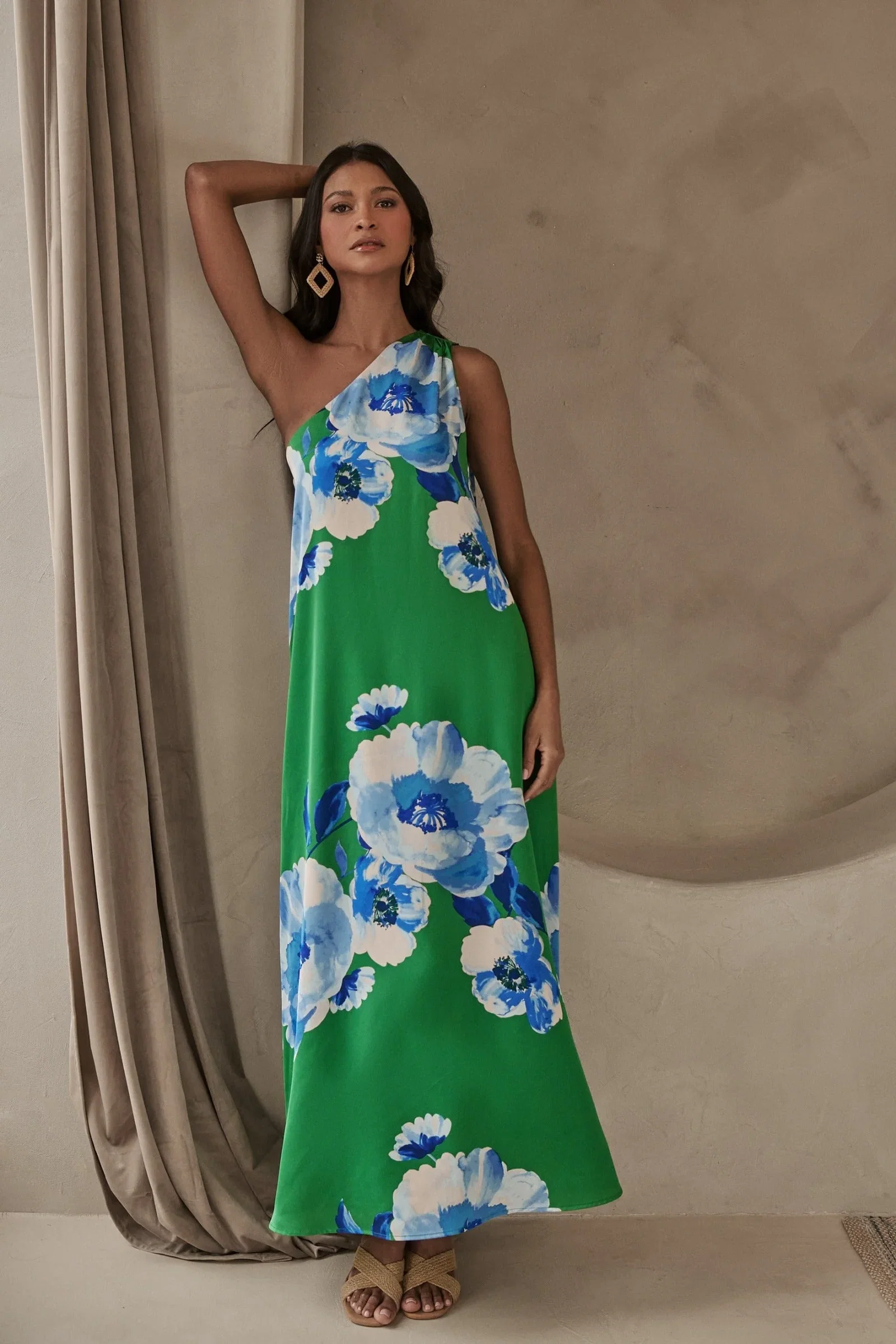 Image of Glena Floral One Shoulder Maxi Dress