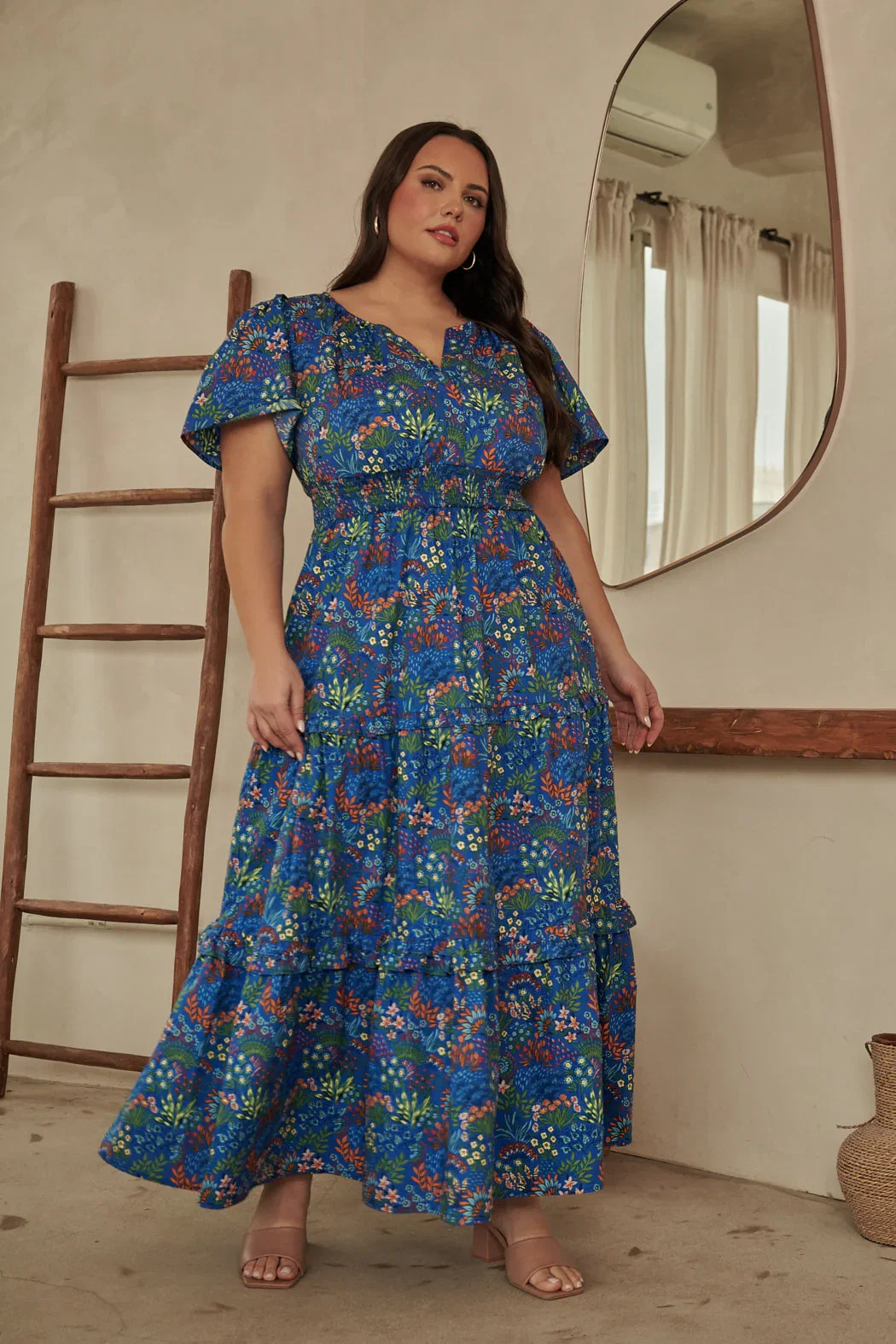 Image of Ruya Floral Palmer Poplin Tiered Maxi Dress Curve