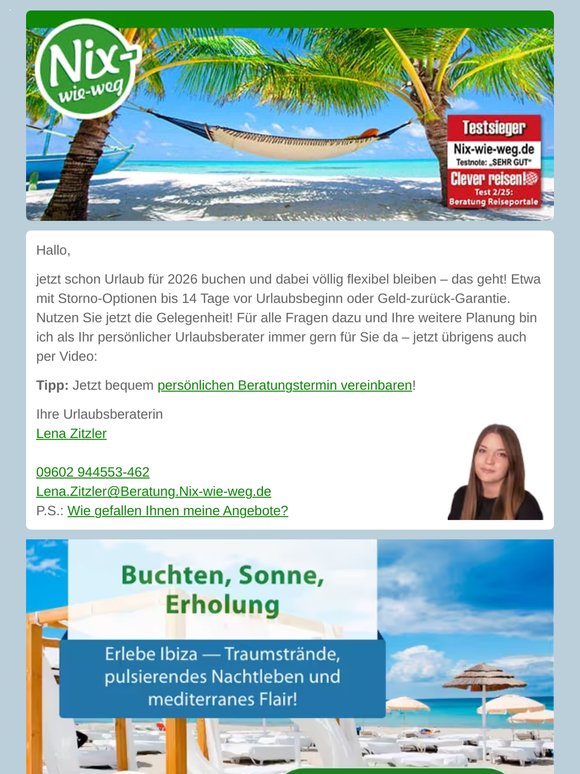 ⛱️ Ganz aktuell: Passende Reiseziele für Ihren Urlaub 2026!