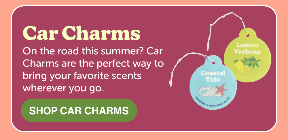 car charms: On the road this summer? Car Charms are the perfect way to bring your favorite scents wherever you go.