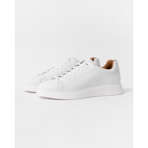 BOSS Orange Bulton Runn Mens Polished Leather Trainers With Rubber Outsole NOS - White 100