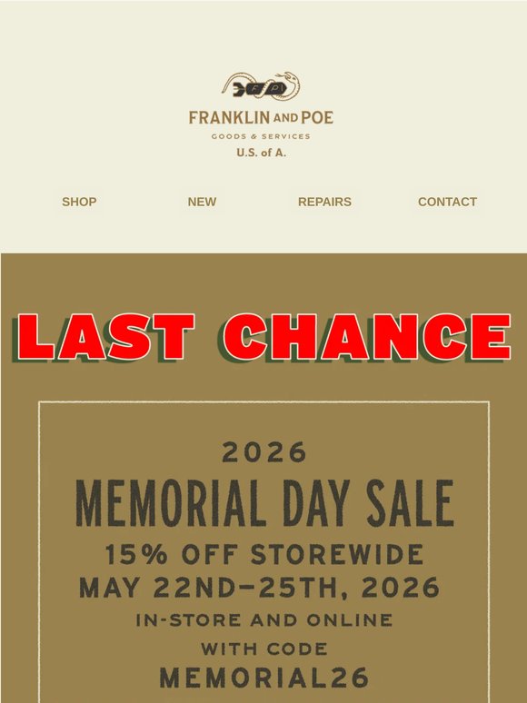 Last Chance: Shop the Memorial Day Sale!