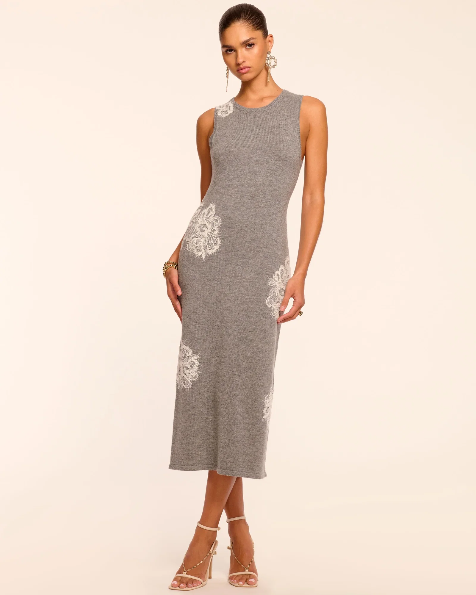 Image of Luciana Wool Embellished Sweater Midi Dress