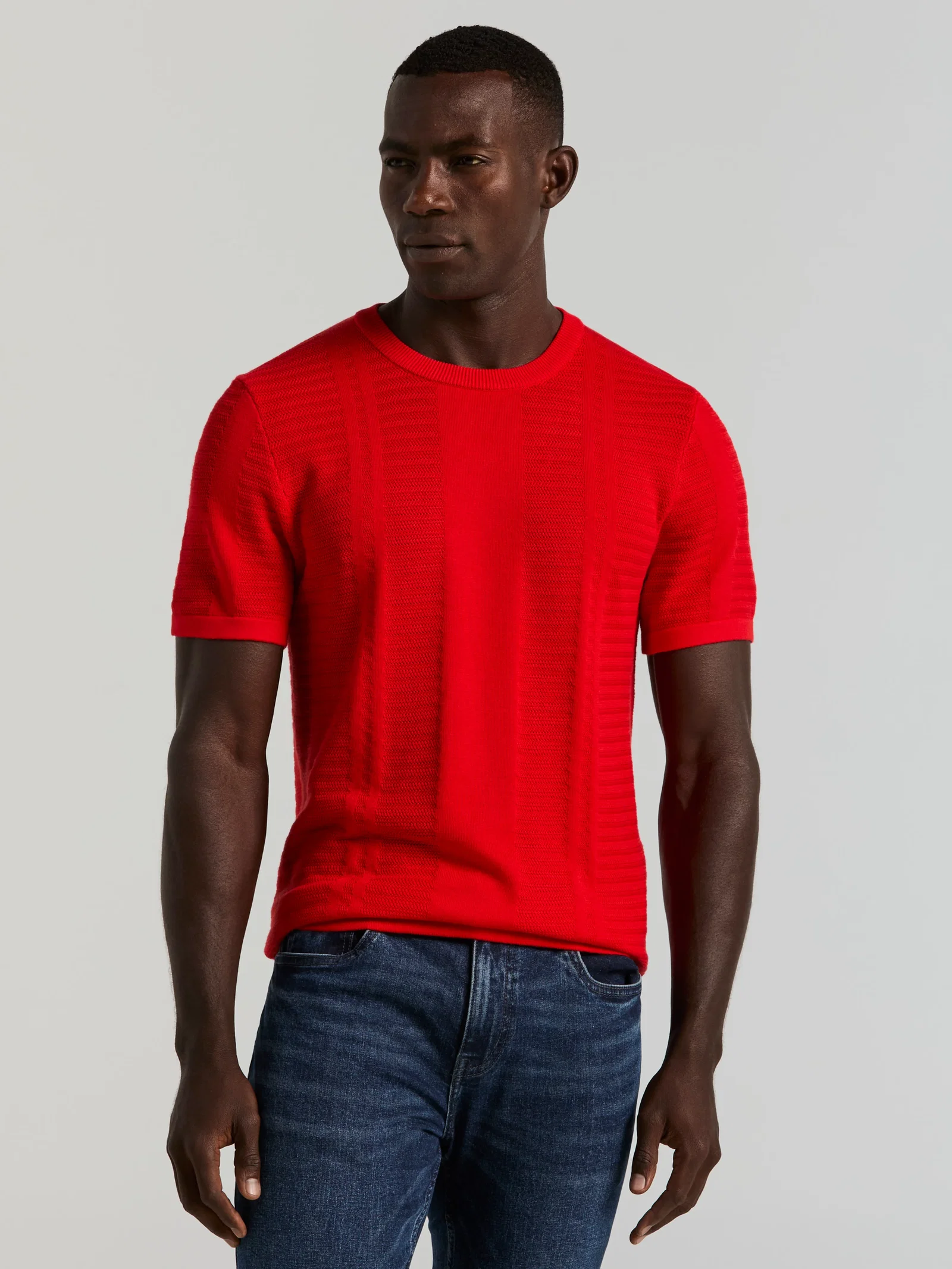 Image of Textured Stripe Crew Neck Sweater Tee