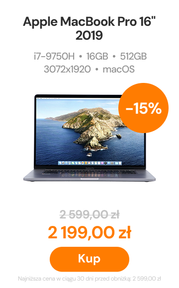 Apple MacBook Pro 16“ A2141 Space Gray 2019r. i7-9750H 16GB 512GB SSD 3072x1920 AMD Radeon Pro 5300M Po zwrocie MacOS Big Sur BOX