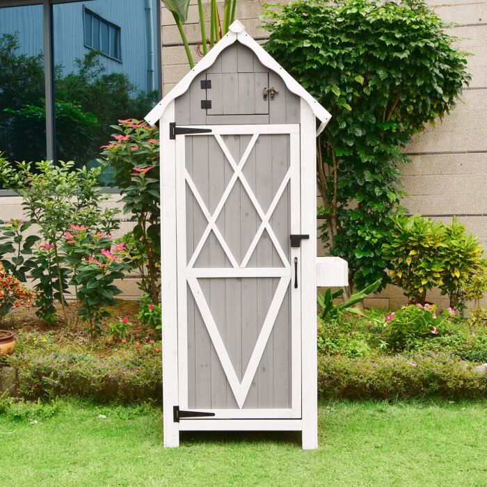 Gartenschrank aus Holz mit Blumenkasten , grau