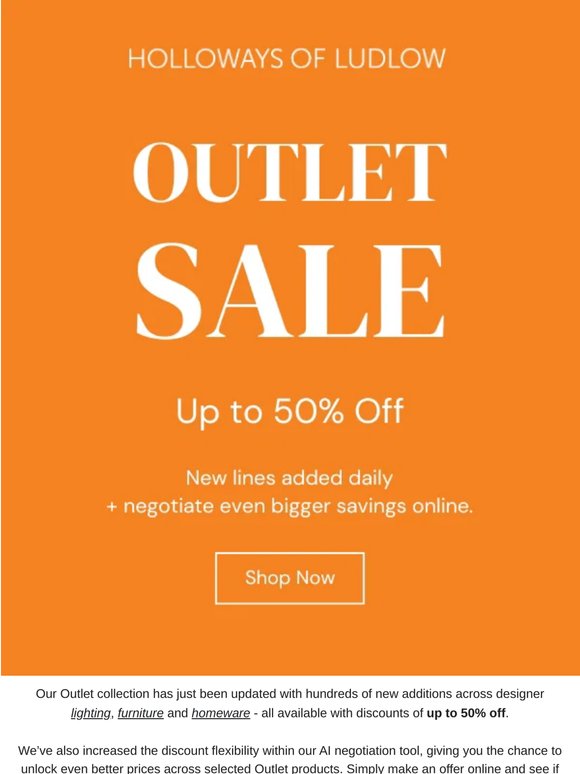 Up to 50% Off Outlet - Plus Negotiate Even More