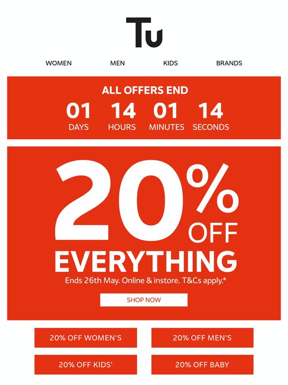 Ending tomorrow: 20% off everything