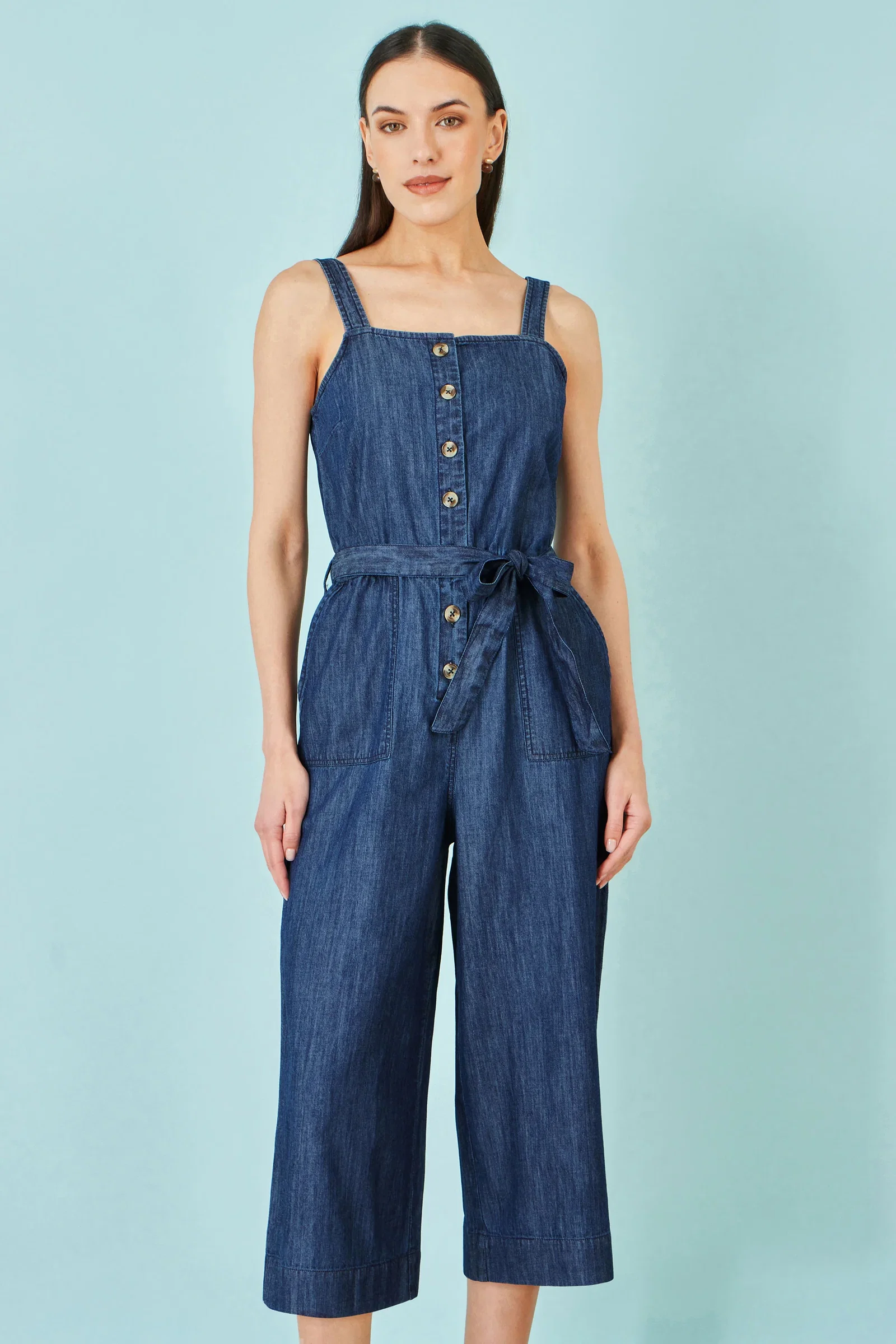 Yumi Blue Chambray Button Through Jumpsuit