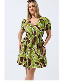 Limited Collection Minikleid mit Palmenblättern in Grün