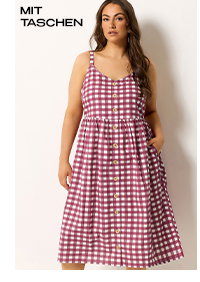 YOURS Kleid in Burgunderrot mit Vichy-Karo aus Leinen