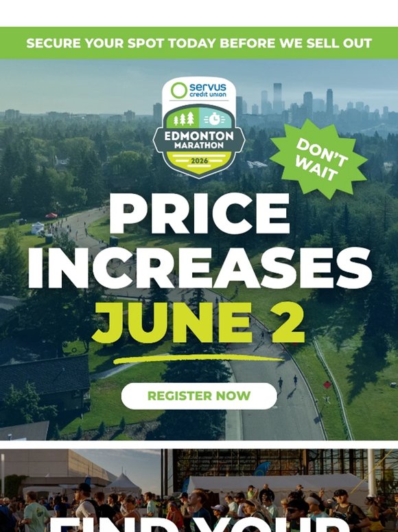 Price Increases June 2! Register For The 2026 Servus Edmonton Marathon 💚