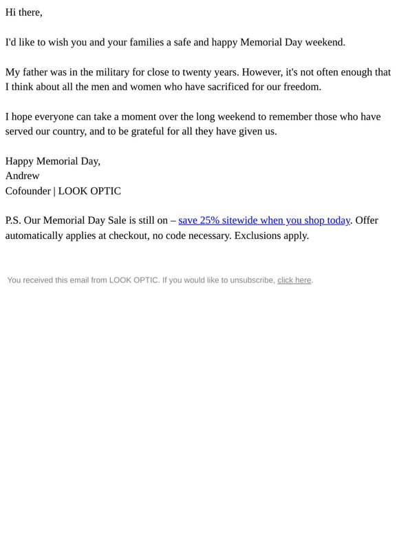A Memorial Day Message From Our Founder