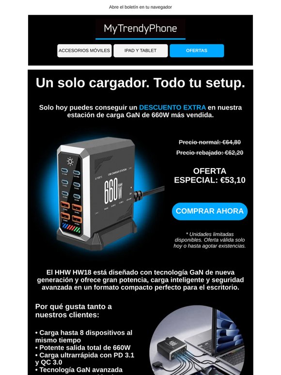 Oferta de lunes: ahorra más en el cargador GaN