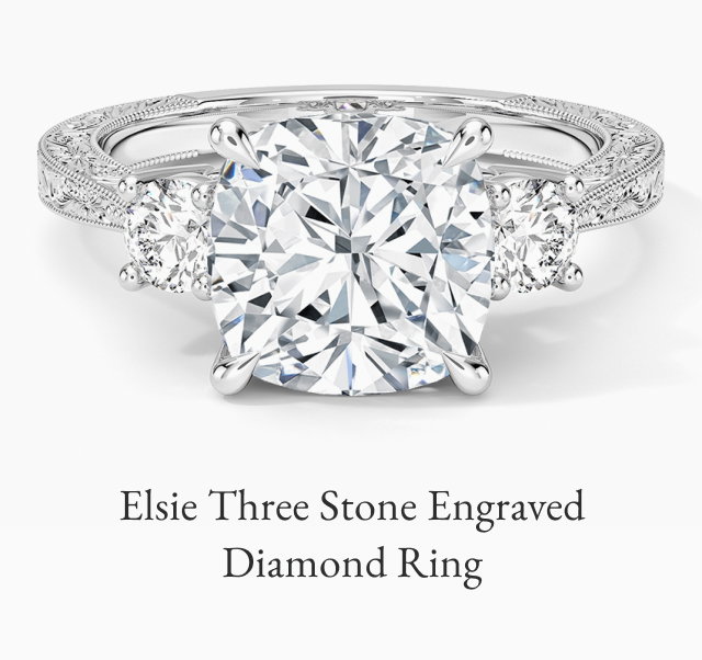 Elsie Three Stone Engraved Diamond Ring