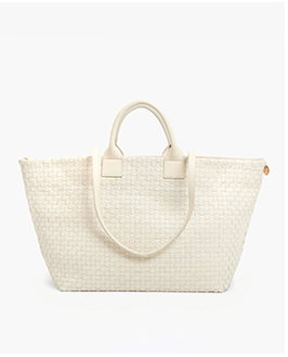 Bateau Tote in Cream Woven Checker