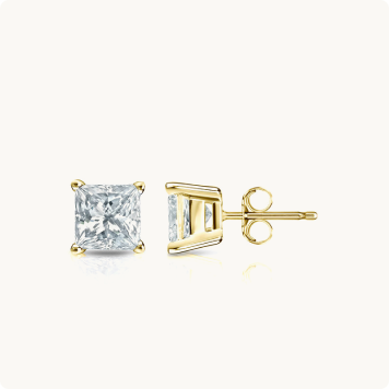 Princess Cut Lab Grown 1ctw. EF SI Diamond Stud Earrings in 14k Yellow Gold